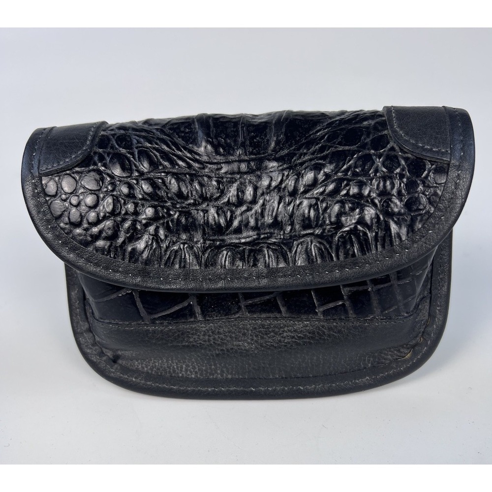 Vintage JOAN & DAVID Black Embossed Croc Leather Belt Bag Waist Purse 7” Rare